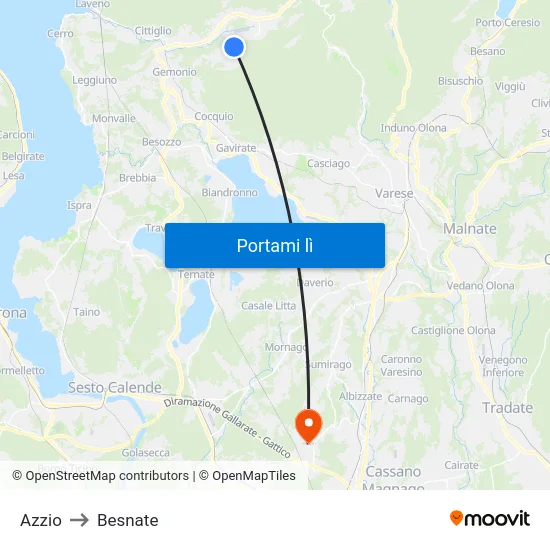 Azzio to Besnate map