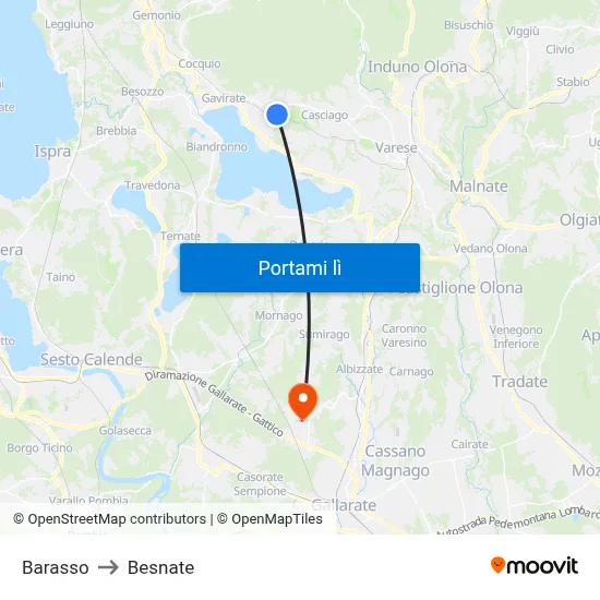 Barasso to Besnate map
