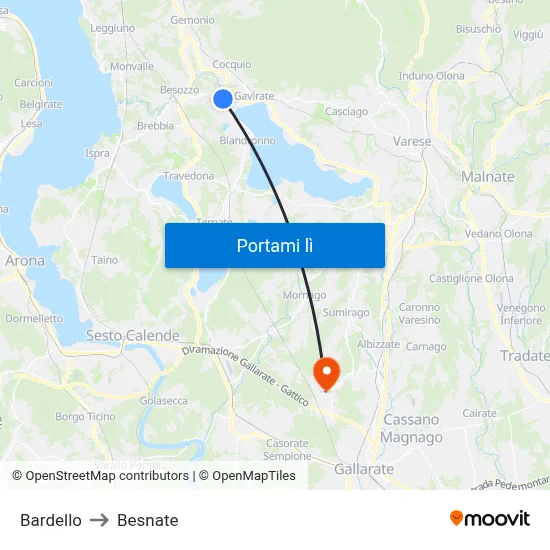 Bardello to Besnate map