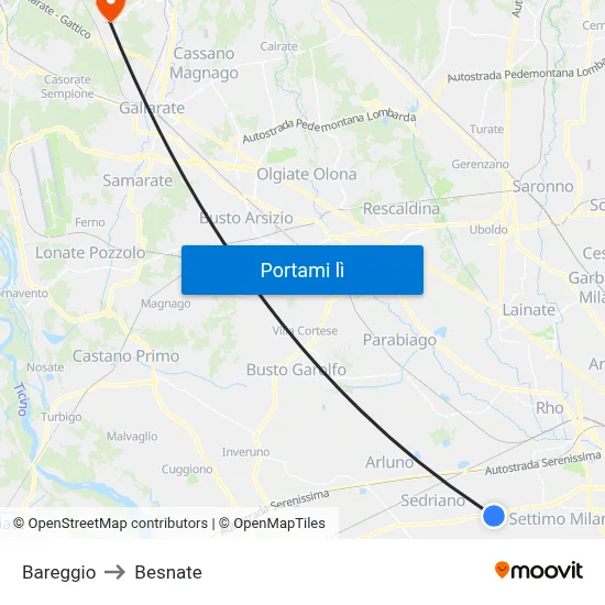 Bareggio to Besnate map