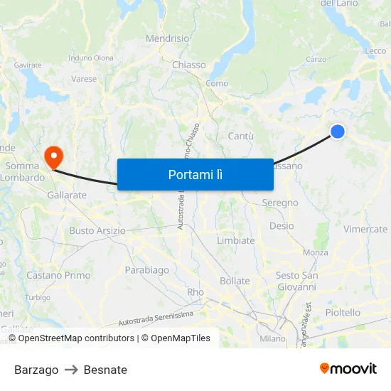 Barzago to Besnate map