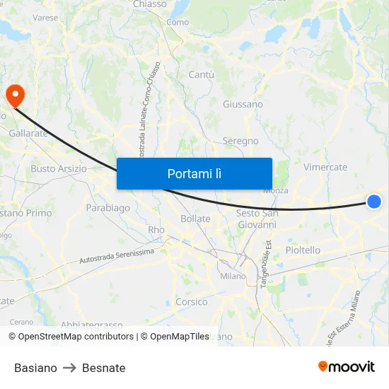 Basiano to Besnate map