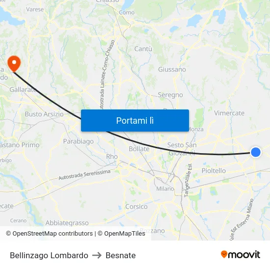 Bellinzago Lombardo to Besnate map