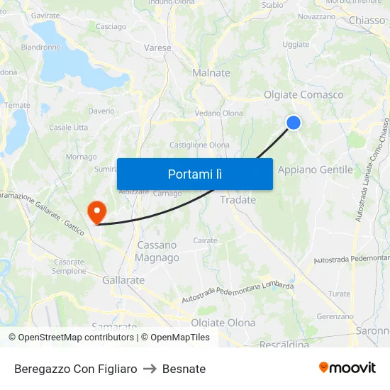 Beregazzo Con Figliaro to Besnate map