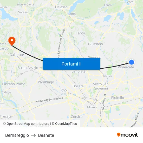Bernareggio to Besnate map