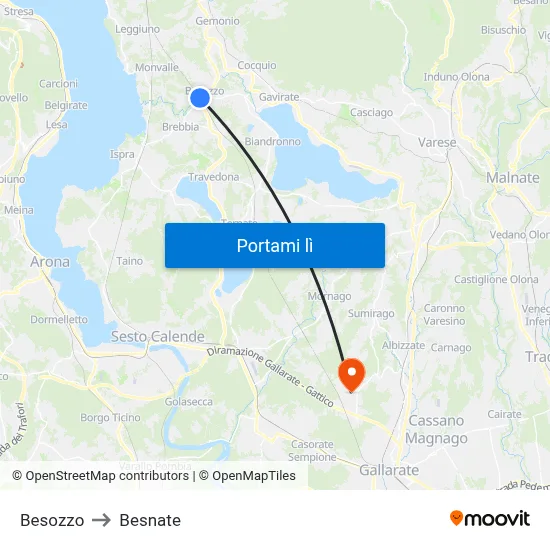 Besozzo to Besnate map