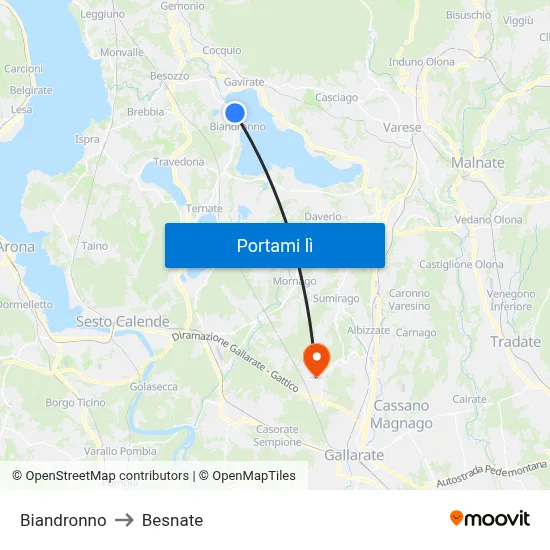 Biandronno to Besnate map