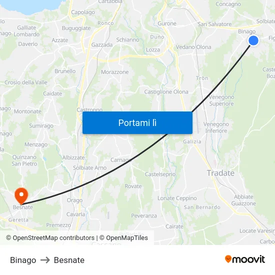 Binago to Besnate map