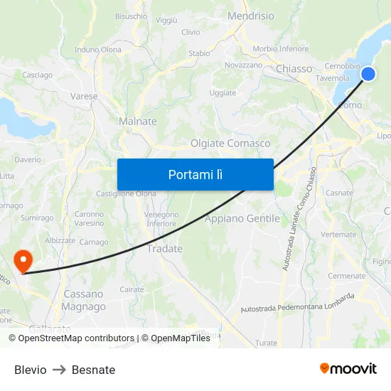 Blevio to Besnate map