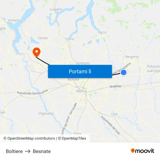 Boltiere to Besnate map