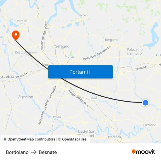 Bordolano to Besnate map