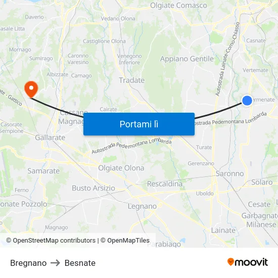 Bregnano to Besnate map