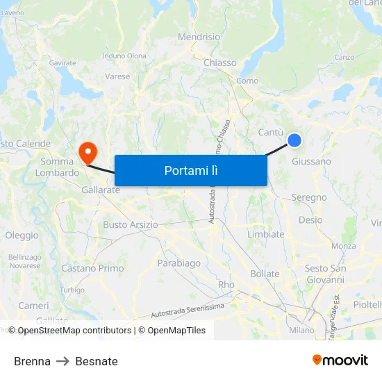 Brenna to Besnate map