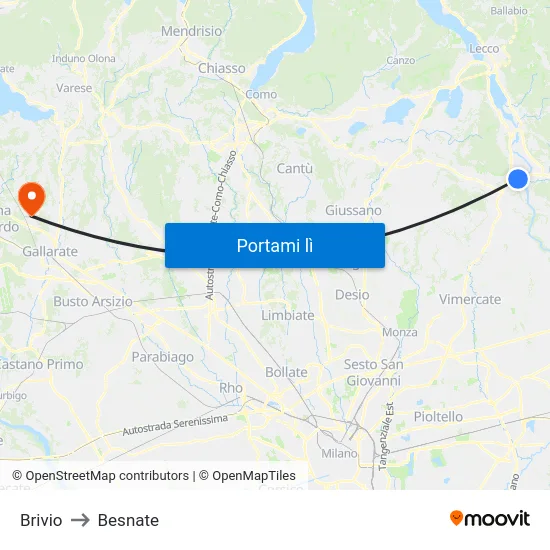 Brivio to Besnate map