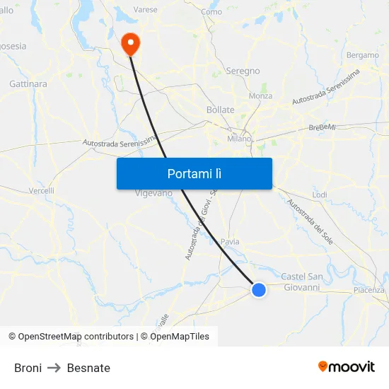 Broni to Besnate map