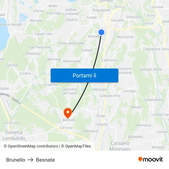 Brunello to Besnate map