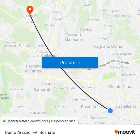 Busto Arsizio to Besnate map