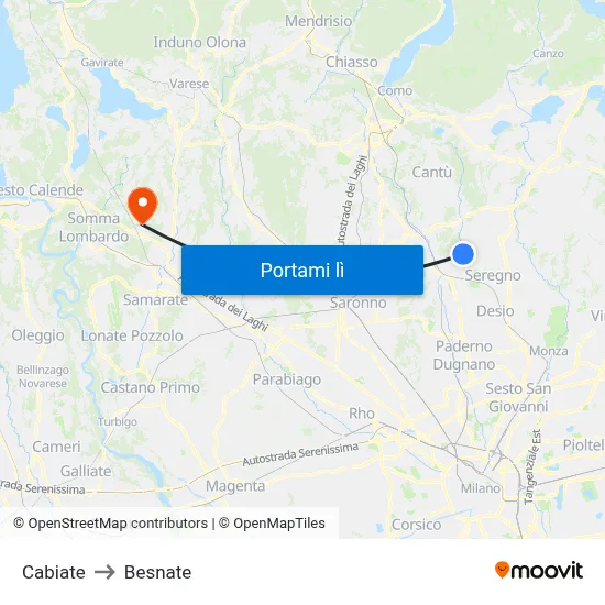 Cabiate to Besnate map
