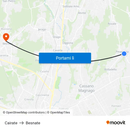 Cairate to Besnate map