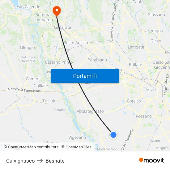 Calvignasco to Besnate map