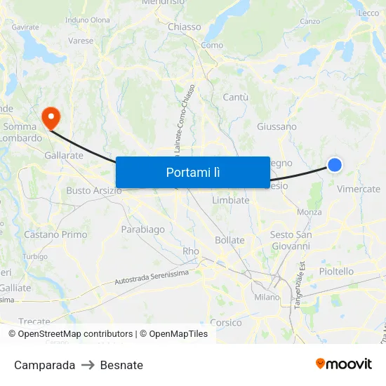 Camparada to Besnate map