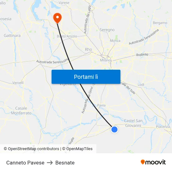 Canneto Pavese to Besnate map