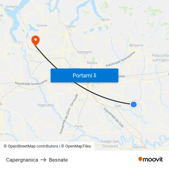 Capergnanica to Besnate map