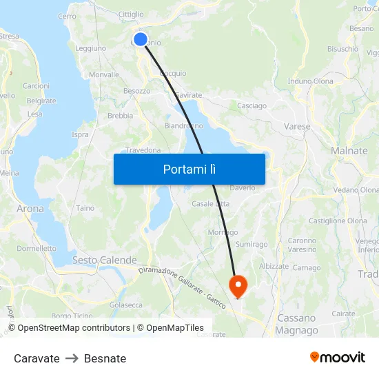 Caravate to Besnate map