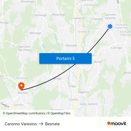 Caronno Varesino to Besnate map