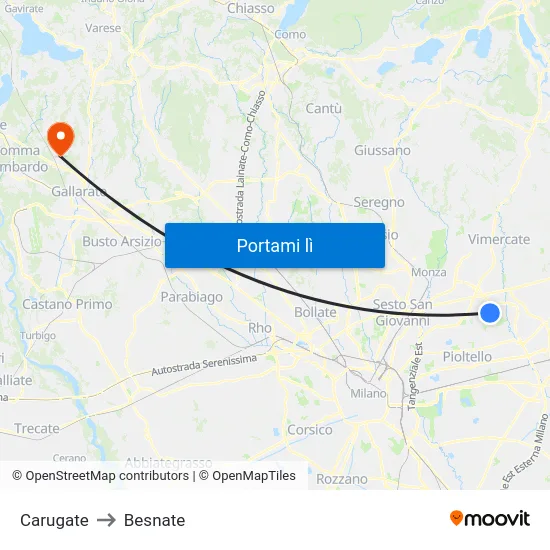 Carugate to Besnate map