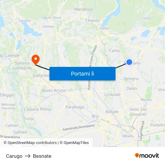 Carugo to Besnate map