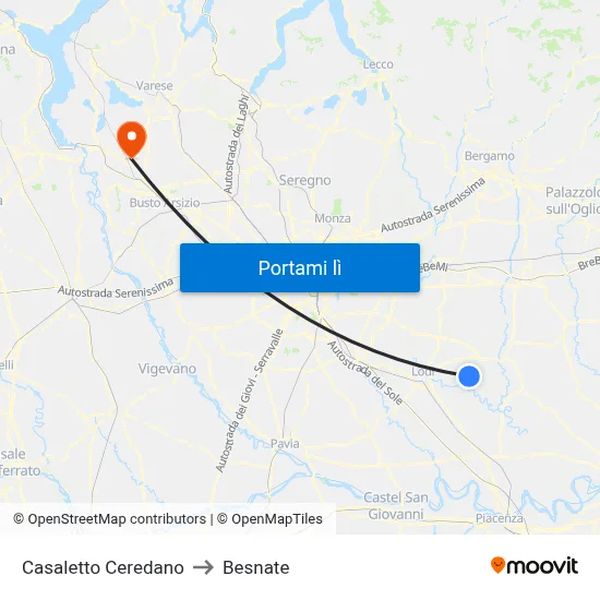 Casaletto Ceredano to Besnate map