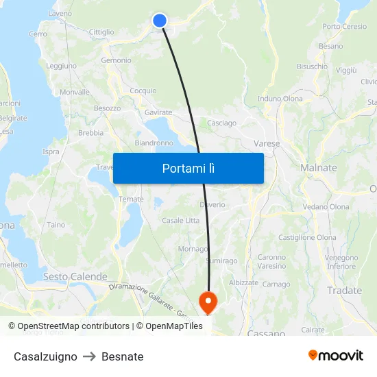 Casalzuigno to Besnate map