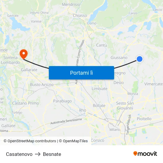 Casatenovo to Besnate map