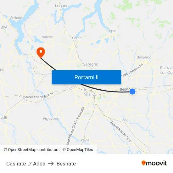 Casirate D' Adda to Besnate map