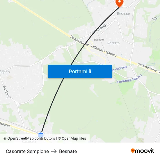 Casorate Sempione to Besnate map