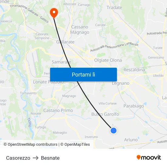 Casorezzo to Besnate map