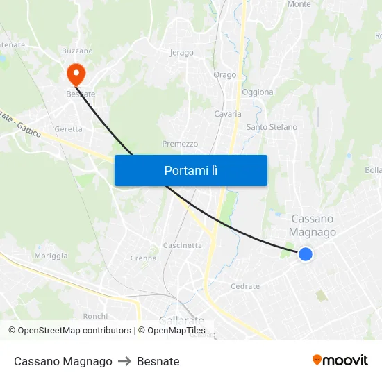 Cassano Magnago to Besnate map