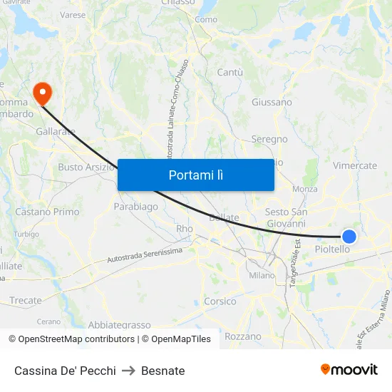 Cassina De' Pecchi to Besnate map