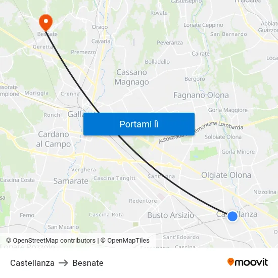 Castellanza to Besnate map