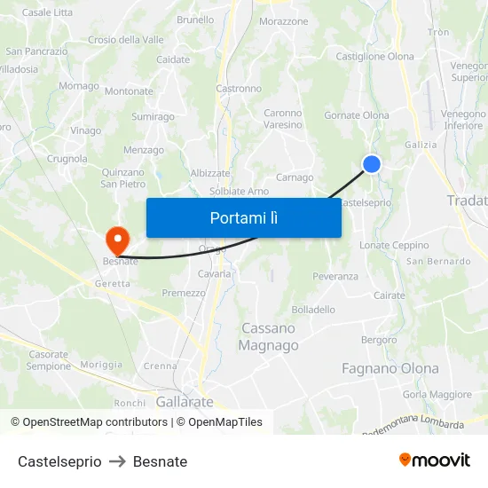 Castelseprio to Besnate map