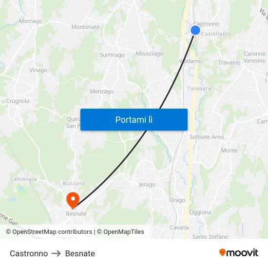 Castronno to Besnate map