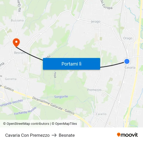Cavaria Con Premezzo to Besnate map
