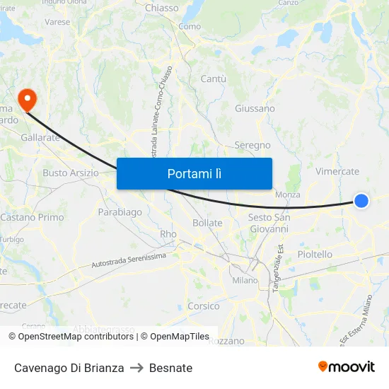 Cavenago Di Brianza to Besnate map