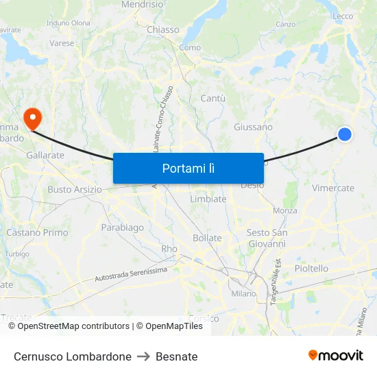 Cernusco Lombardone to Besnate map