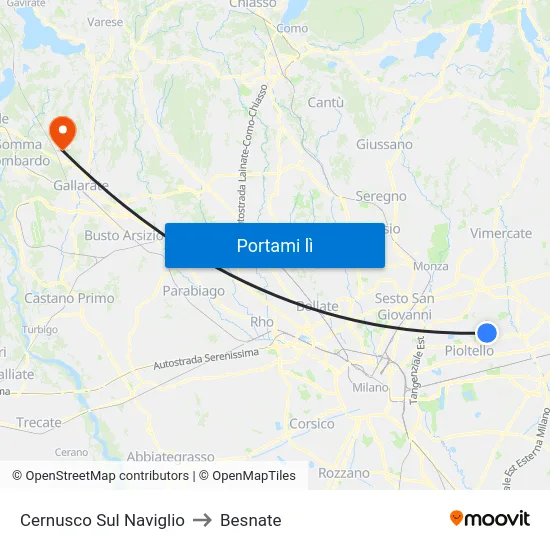 Cernusco Sul Naviglio to Besnate map