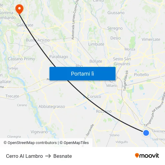 Cerro Al Lambro to Besnate map