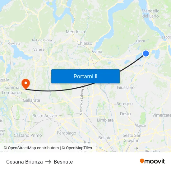 Cesana Brianza to Besnate map