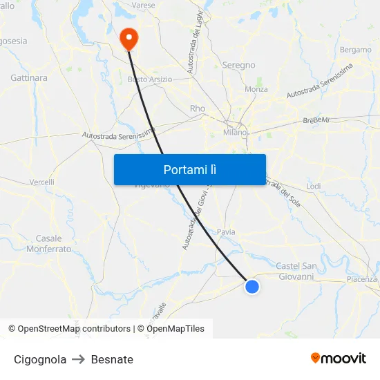 Cigognola to Besnate map