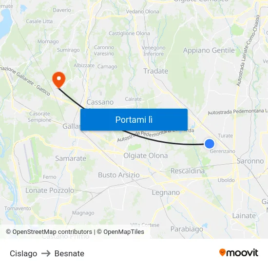 Cislago to Besnate map